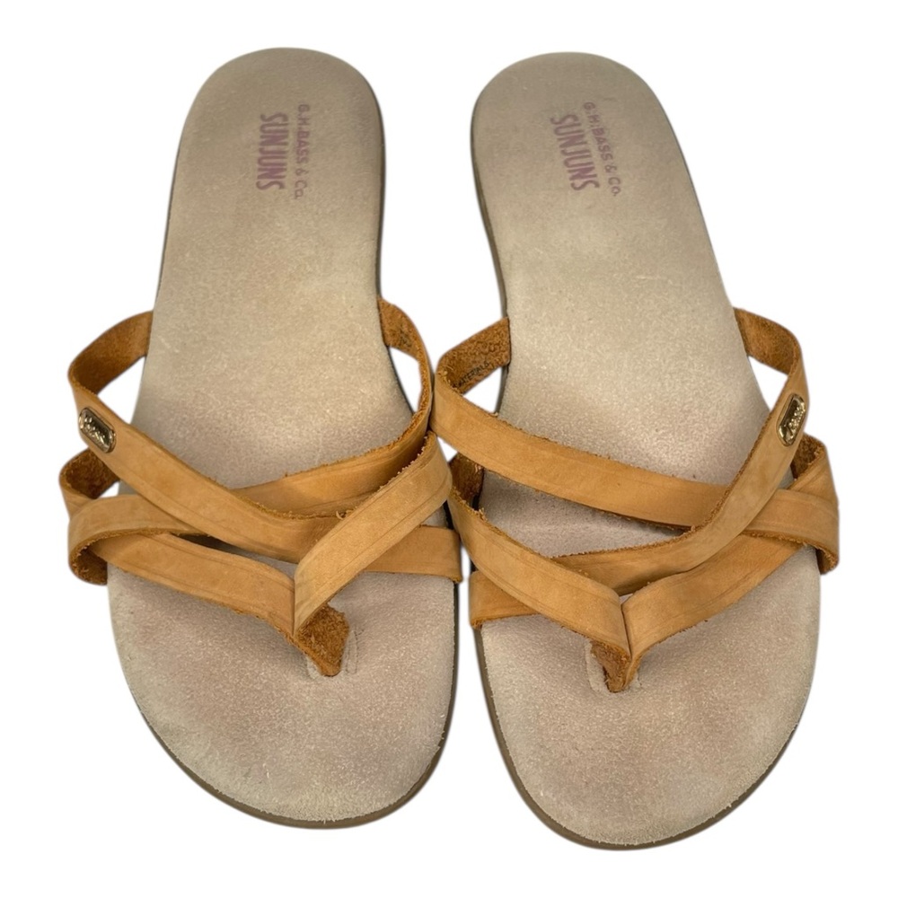 G.H. Bass & Co. SunJuns Women’s 10W Tan Leather Toe Post Thong Strappy Sandals